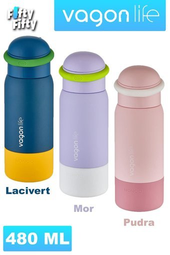 Vagonlife Çocuk Paslanmaz Çelik 480 ml Pipetli Outdoor Matara Termos Lacivert