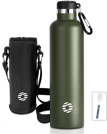 Feijian Spor Paslanmaz Çelik 1 lt Outdoor Termos Termos Askeri Yeşil