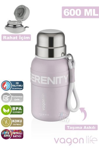 Vagonlife Taşıma Askılı - FF1005 Paslanmaz Çelik 600 ml Pipetli Outdoor Matara Termos Pudra