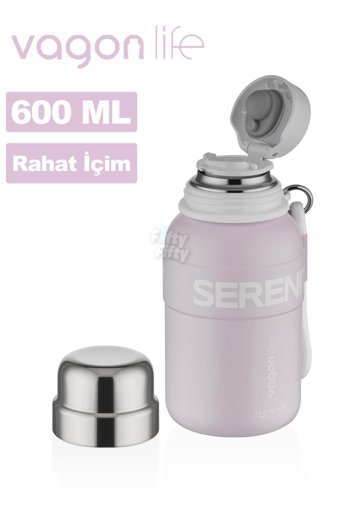 Vagonlife Taşıma Askılı - FF1005 Paslanmaz Çelik 600 ml Pipetli Outdoor Matara Termos Pudra