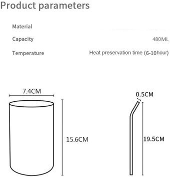 Xinchangda No: 17 Paslanmaz Çelik - Plastik 480 ml Pipetli Outdoor Termos Termos Çok Renkli
