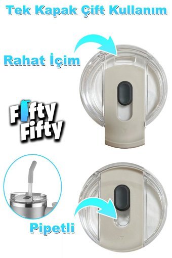 Vagonlife Rotate Handle Paslanmaz Çelik 950 ml Pipetli Outdoor Bardak Termos Silver