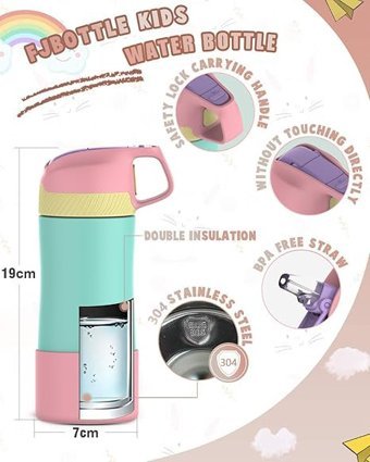 Fjbottle Çocuk Paslanmaz Çelik 400 ml Pipetli Outdoor Matara Termos Yeşil