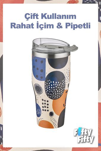 Vagonlife Tumbler Paslanmaz Çelik 590 ml Pipetli Outdoor Bardak Termos Lacivert