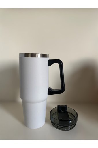 Prettify Care Stainless Steel Paslanmaz Çelik 0.89 lt Pipetli Outdoor Bardak Termos Beyaz