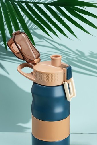 Porsima 1393-1 Paslanmaz Çelik 350 ml Pipetli Outdoor Matara Termos Lacivert