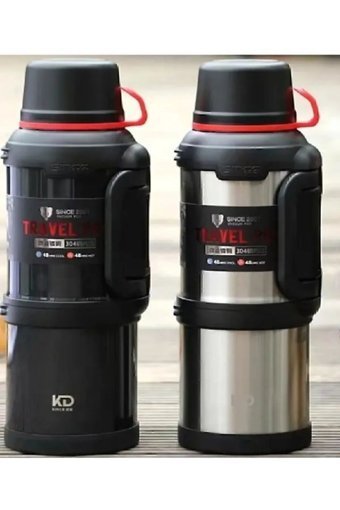 Helinaria Travel Pot Paslanmaz Çelik 4 lt Outdoor Termos Termos Gümüş - Siyah