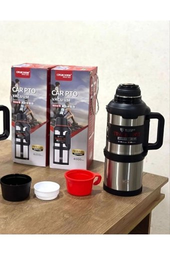 Helinaria Travel Pot Paslanmaz Çelik 4 lt Outdoor Termos Termos Gümüş - Siyah