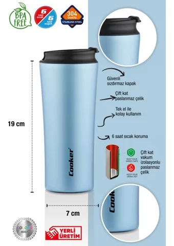 Wonder Acapulco Paslanmaz Çelik 400 ml Pipetli Outdoor Matara Termos Mavi