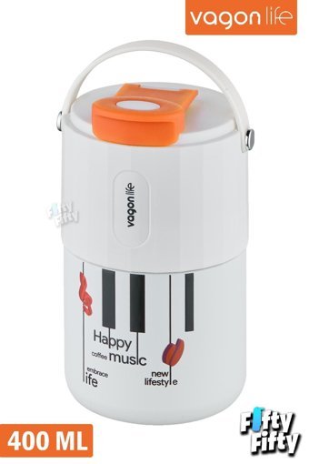 Vagonlife Happy Music Paslanmaz Çelik 400 ml Pipetli Outdoor Bardak Termos Beyaz