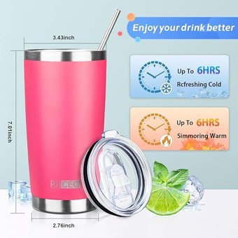 Riiceo No: 1 - Vakum İzoleli Paslanmaz Çelik 591 ml Pipetli Outdoor Bardak Termos Şeftali