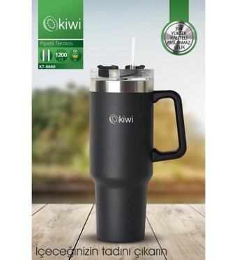 Kiwi KT 8660 Paslanmaz Çelik 1.2 lt Pipetli Outdoor Bardak Termos Siyah