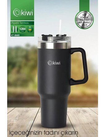 Kiwi KT 8660 Paslanmaz Çelik 1.2 lt Pipetli Outdoor Bardak Termos Siyah