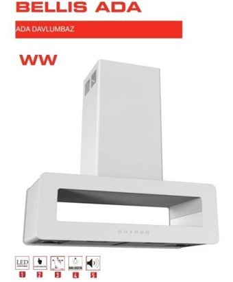 Termikel Bellis Ada 250 W 850 m³ 89.8 cm Cam Bacalı Duvar Tipi Davlumbaz Beyaz