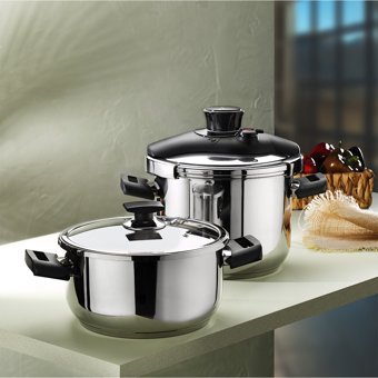 Aryıldız Solo Clipso Kapak-Normal Kapak Paslanmaz Çelik 4+6 lt Düdüklü Tencere Seti Siyah