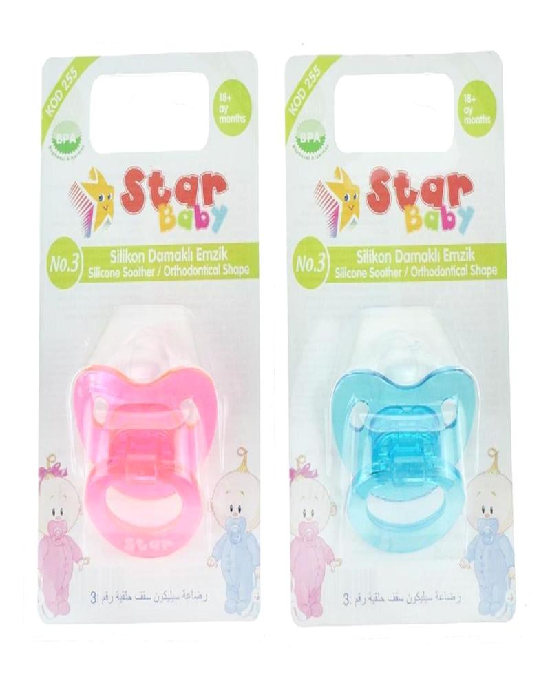 Star Baby 255 No:3 18 Ay+ Damaklı Silikon Emzik Mavi + Star Baby 255 No:3 18 Ay+ Damaklı Silikon Emzik Pembe