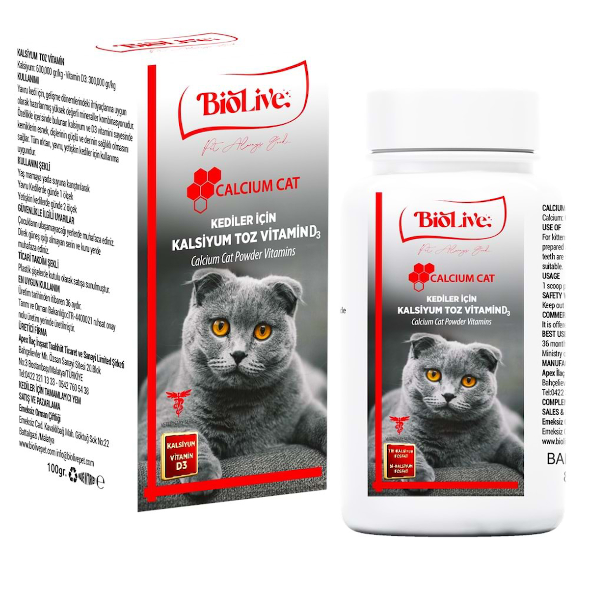 Biolive D Vitamini Gelişim Destekleyici Yavru-Yetişkin Kedi Vitamini Toz 100 gr
