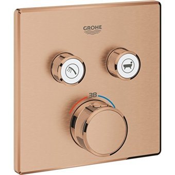 Grohe Grohtherm 29124DLO Krom Kaplama Çiftli Çevirmeli Dereceli Ankastre Kare Banyo Bataryası Bakır