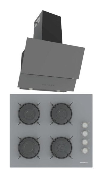 Termikel BH P6144C A - Argemon BA60 Dijital Doğalgazlı Cam Klasik Ocak Davlumbaz İkili Set 2'li Ankastre Set Gri