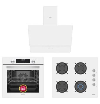 Simfer 8209 - 3507 - 8704 Dijital Doğalgazlı Cam Klasik Set Üstü Davlumbaz 3'lü Ankastre Set Beyaz