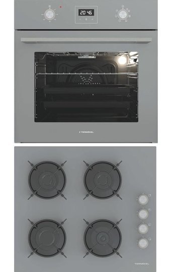 Termikel BO O64D5C A - BH P6144C Dijital Doğalgazlı Cam Klasik Ankastre Fırın Ocak 2'li Ankastre Set Gri
