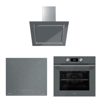 Teka DLV 68660 - IZC 64630 - HLB 8400 ST Dijital İndüksiyon Doğalgazlı Cam Modern Set Üstü Davlumbaz 3'lü Ankastre Set Gri
