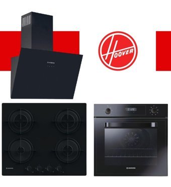 Hoover HDG6C2GBTK - HVW6MBB - HOT3051BI/E Dijital Doğalgazlı Cam Klasik Set Üstü Davlumbaz 3'lü Ankastre Set Siyah
