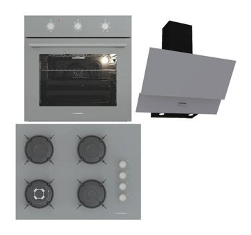 Termikel BO O6435C A - BH P7194C A - CH C6532C Dijital Doğalgazlı Cam Klasik Set Üstü Davlumbaz 3'lü Ankastre Set Gri