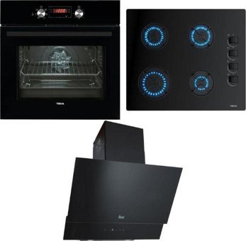 Teka HAK 625 - GBE 64002 - KBC BK E - ATV 60 Dijital Doğalgazlı Cam Klasik Set Üstü Davlumbaz 3'lü Ankastre Set Siyah