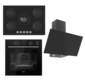 Ferre RS035 - XE64CS - D077 Dijital Doğalgazlı Cam Klasik Set Üstü Davlumbaz 3'lü Ankastre Set Siyah