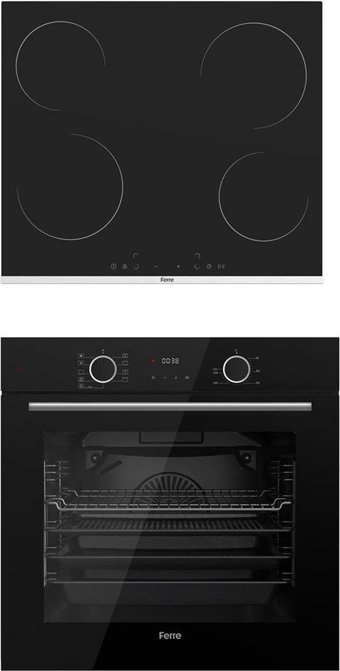 Ferre MS261 - XE63CS Dijital İndüksiyon Doğalgazlı Cam Modern Ankastre Fırın Ocak 2'li Ankastre Set Siyah