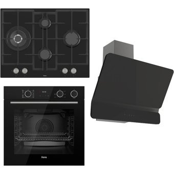 Ferre XE64CS - ED075 - D080 Dijital Doğalgazlı Cam Klasik Set Üstü Davlumbaz 3'lü Ankastre Set Siyah