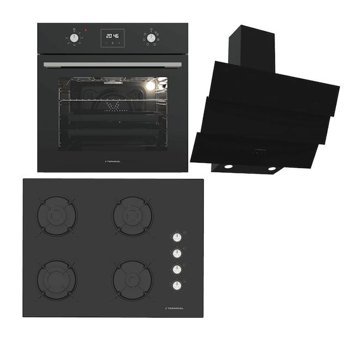 Termikel BO O64D5C B - BH P7144C B - CH S6532C BB Dijital Doğalgazlı Cam Klasik Set Üstü Davlumbaz 3'lü Ankastre Set Siyah