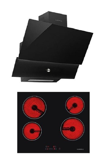 Luxell V6-04T - DA88 Dijital Doğalgazlı Cam Klasik Ocak Davlumbaz İkili Set 2'li Ankastre Set Siyah