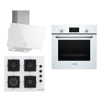 Bosch HBF512BW1T - POP6C2P30O - DWK63PJ20T Dijital Doğalgazlı Cam Klasik Set Üstü Davlumbaz 3'lü Ankastre Set Beyaz