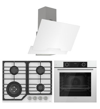 Ferre D064 - NT026/W - XE63CB Dijital Doğalgazlı Cam Klasik Set Üstü Davlumbaz 3'lü Ankastre Set Beyaz