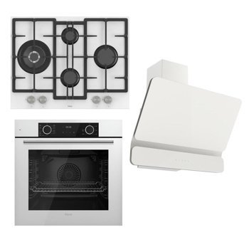 Ferre ED076 - XE63CB - D081 Dijital Doğalgazlı Cam Klasik Set Üstü Davlumbaz 3'lü Ankastre Set Beyaz