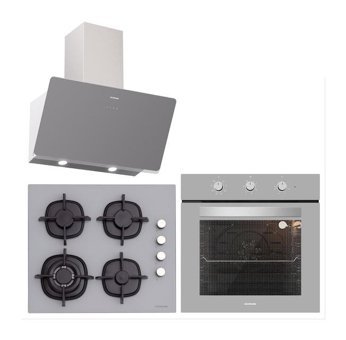 Silverline BO6503S01 - CS5429S01 - 3457 Soho 60 Dijital Doğalgazlı Cam Klasik Set Üstü Davlumbaz 3'lü Ankastre Set Gri