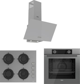 Ferre D088 - CS208 - XE61CPR Dijital Doğalgazlı Cam Klasik Ankastre Fırın Ocak 3'lü Ankastre Set Gri