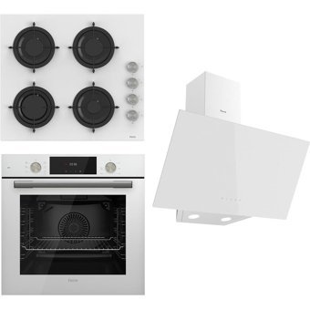 Ferre QMS63CB - CS206 - D078 Dijital Doğalgazlı Cam Klasik Set Üstü Davlumbaz 3'lü Ankastre Set Beyaz