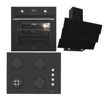 Termikel BO O64D5C B - BH P7194C B - CH S6532C BB Dijital Doğalgazlı Cam Klasik Set Üstü Davlumbaz 3'lü Ankastre Set Siyah