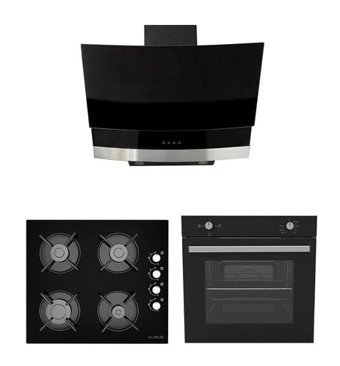Alveus MOD NOF-GLS640-MFA604 Dijital Doğalgazlı Cam Modern Set Üstü Davlumbaz 3'lü Ankastre Set Siyah