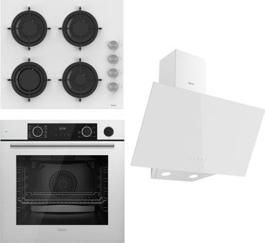 Ferre CS206 - XE64CB - D078 Dijital Doğalgazlı Cam Klasik Set Üstü Davlumbaz 3'lü Ankastre Set Beyaz
