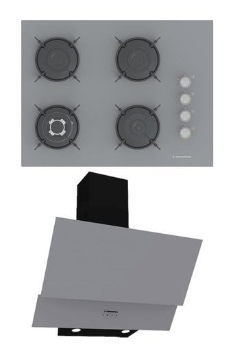 Termikel P7194C A - CH C6532C BA Dijital Doğalgazlı Cam Klasik Ocak Davlumbaz İkili Set 2'li Ankastre Set Gri