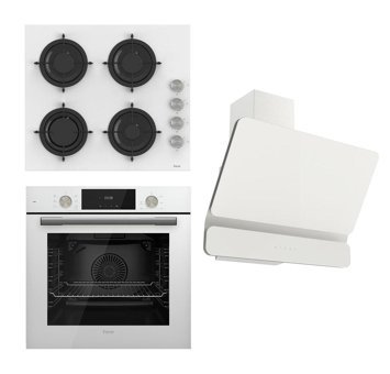 Ferre CS206 - QMS63CB - D081 Dijital Doğalgazlı Cam Klasik Set Üstü Davlumbaz 3'lü Ankastre Set Beyaz