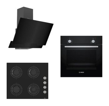 Bosch HBF010BA1T - D063 - CS205 Dijital Doğalgazlı Cam Klasik Set Üstü Davlumbaz 3'lü Ankastre Set Siyah