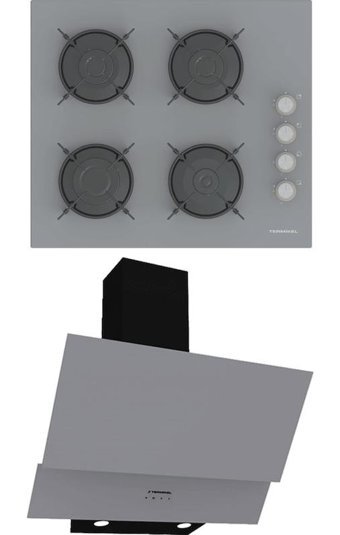 Termikel BH P6144C A - CH C6532C BA Dijital Doğalgazlı Cam Klasik Ocak Davlumbaz İkili Set 2'li Ankastre Set Gri