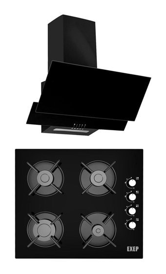 Exep ED401 - EO320 Dijital Doğalgazlı Cam Klasik Ocak Davlumbaz İkili Set 2'li Ankastre Set Siyah