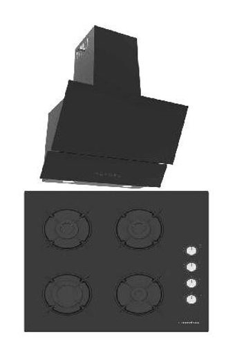 Termikel BH P6144C B - Argemon BB60 Dijital Doğalgazlı Cam Klasik Ocak Davlumbaz İkili Set 2'li Ankastre Set Siyah