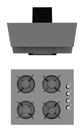 Alveus F17 - GLS640 Dijital Doğalgazlı Cam Klasik Ocak Davlumbaz İkili Set 2'li Ankastre Set Gri